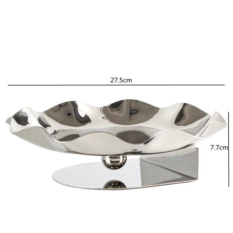 Luxury Mirror Stainless Steel Storage Tray, Circular Fruit Tray, Irregular Wrinkled Art Decoration Tray, Scandinavian Style